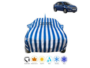 Ford Figo Aspire White Blue Stripes Car Cover