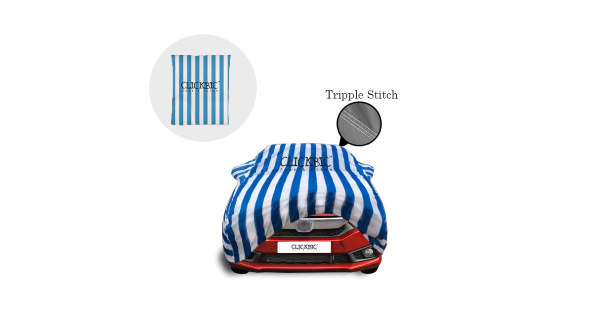 Honda Amaze 2018-2019 White Blue Stripes Car Cover