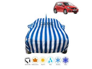 Honda Brio White Blue Stripes Car Cover