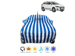 Hyundai i20 Elite 2018 White Blue Stripes Car Cover
