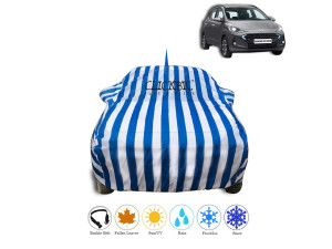 Hyundai  Grand I10 NIOS White Blue Stripes Car Cover