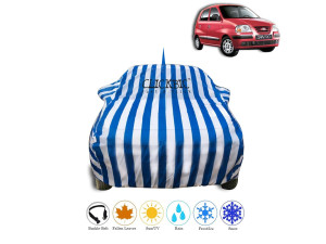 Hyundai Santro 2017 White Blue Stripes Car Cover
