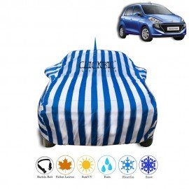 Hyundai Santro 2018 White Blue Stripes Car Cover