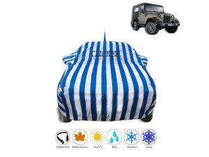 Mahindra Thar White Blue Stripes Car Cover