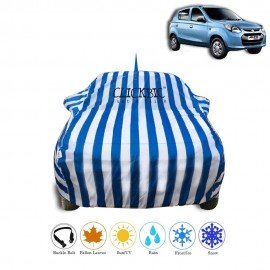 Maruti Suzuki Alto-800 White Blue Stripes Car Cover