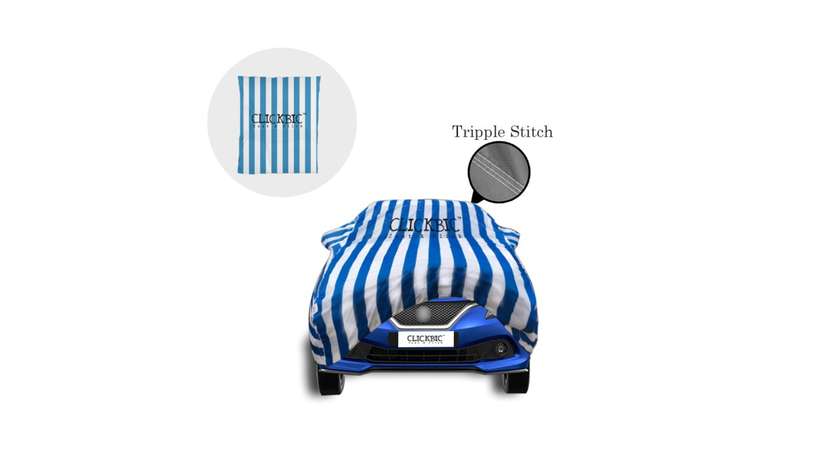 Maruti Suzuki Baleno White Blue Stripes Car Cover
