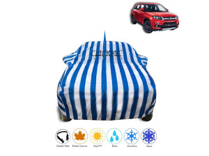 Maruti Suzuki Brezza White Blue Stripes Car Cover