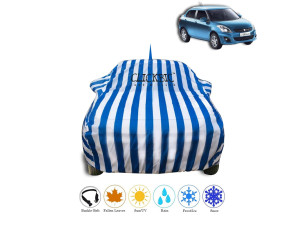 Maruti Suzuki Dzire 2012-2016 White Blue Stripes Car Cover