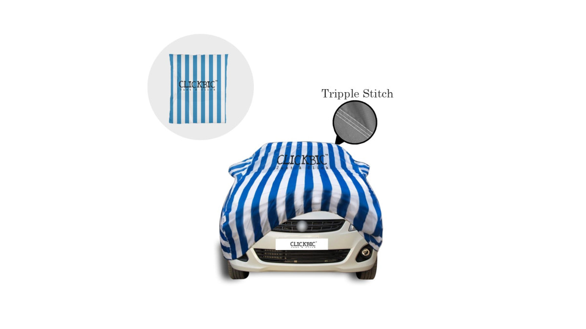 Maruti Suzuki Dzire 2012-2016 White Blue Stripes Car Cover