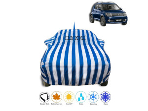 Maruti Suzuki Ignis White Blue Stripes Car Cover