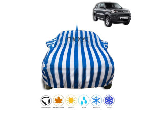 Maruti Suzuki S-Presso White Blue Stripes Car Cover