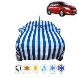 Maruti Suzuki Swift 2006-2011 White Blue Stripes Car Cover