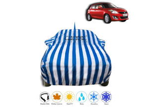 Maruti Suzuki Swift 2006-2011 White Blue Stripes Car Cover