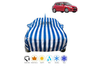 Maruti Suzuki Swift 2012-2017 White Blue Stripes Car Cover