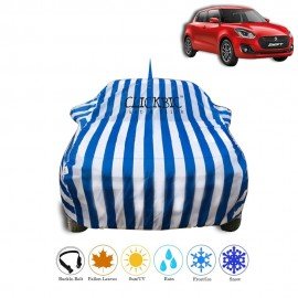 Maruti Suzuki Swift 2018 White Blue Stripes Car Cover