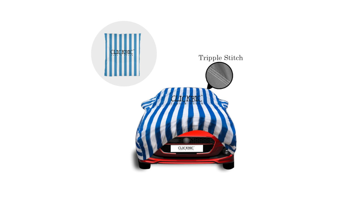 Maruti Suzuki Swift 2018 White Blue Stripes Car Cover