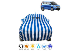 Maruti Suzuki Wagon R-2019(Low end) White Blue Stripes Car Cover