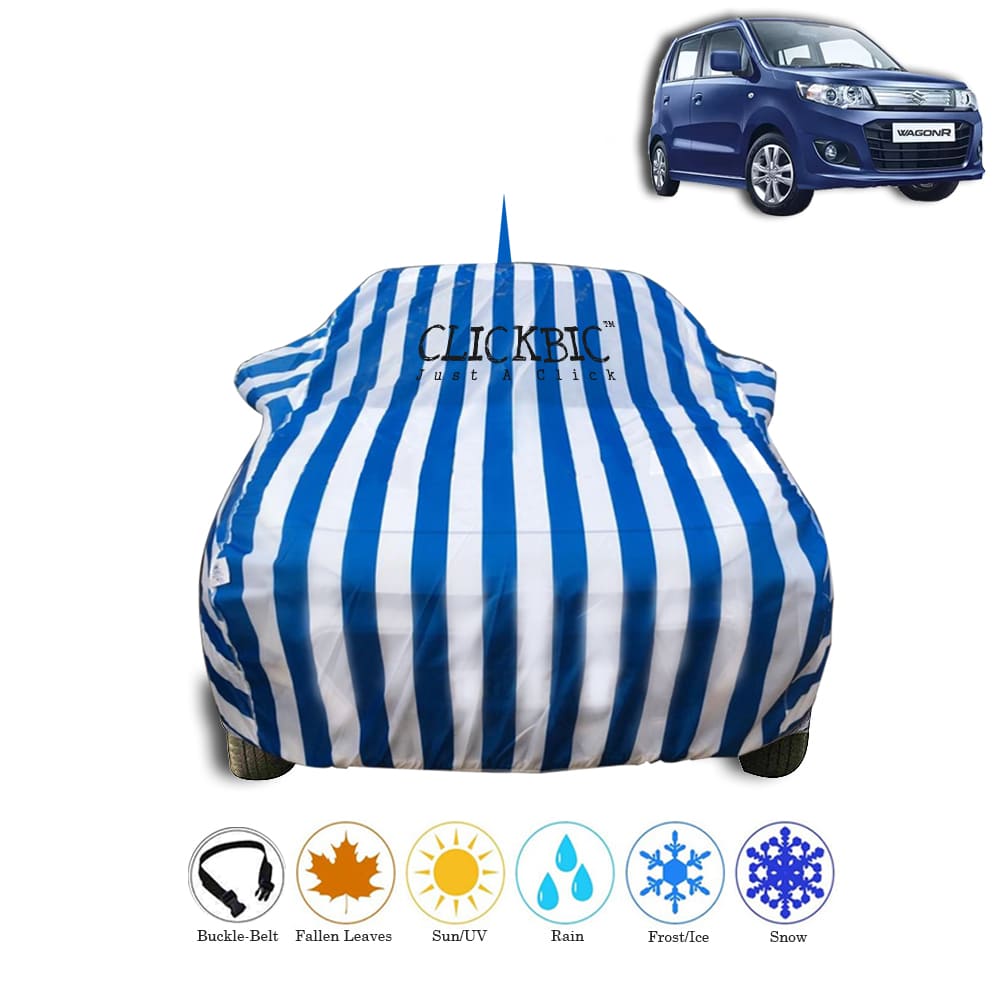 Maruti Suzuki Wagon R-2019(Top end) White Blue Stripes Car Cover