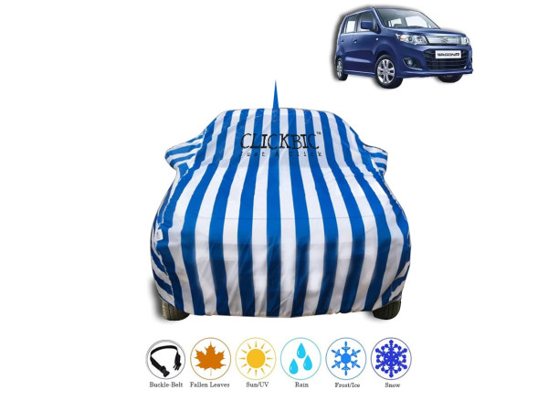 Maruti Suzuki Wagon R-2019(Top end) White Blue Stripes Car Cover