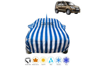 Maruti Suzuki WagonR White Blue Stripes Car Cover