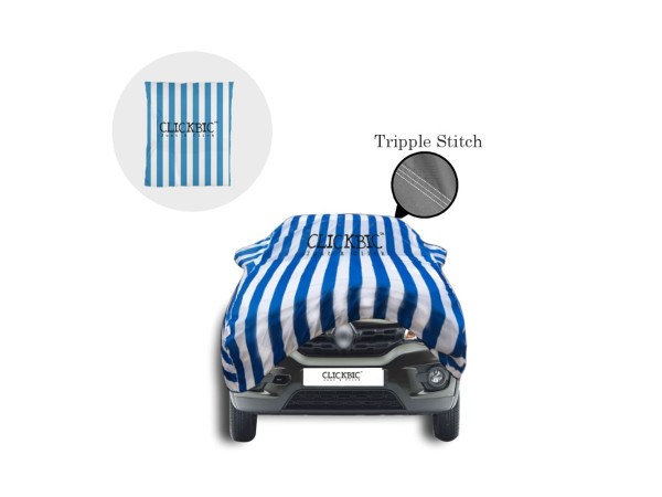 Renault Kwid White Blue Stripes Car Cover