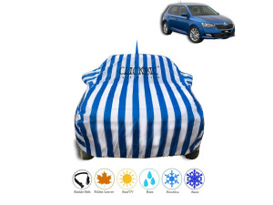 Skoda Fabia White Blue Stripes Car Cover