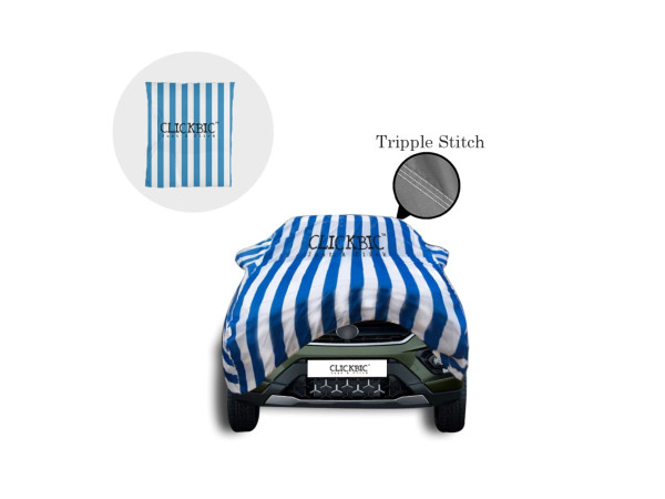 Tata Nexon (High End) White Blue Stripes Car Cover