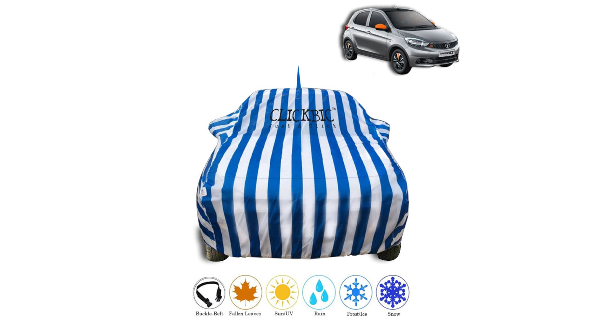 Tata Tiago Top End White Blue Stripes Car Cover