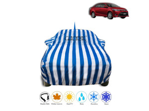 Toyota Yaris 2012-2017 White Blue Stripes Car Cover