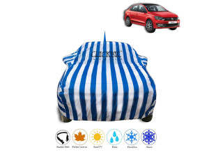 Volkswagen Vento White Blue Stripes Car Cover