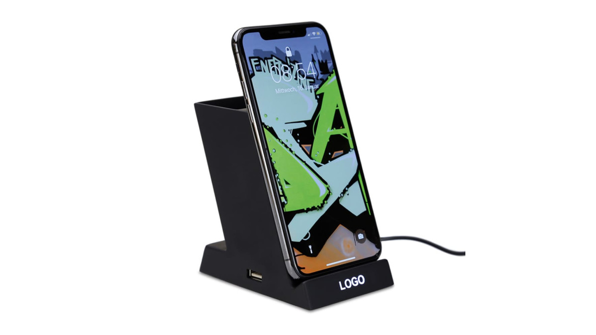 Portable wireless charger with pen holder 